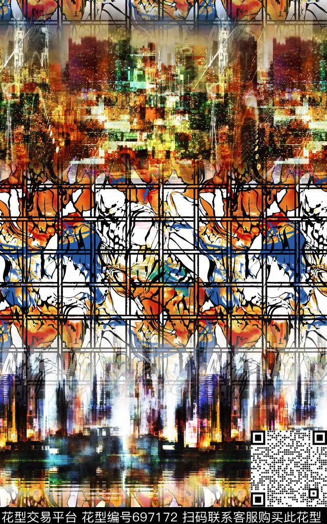 条纹炫彩城市格子数码印花华亿平台下载（图片编号: 697172） - 瓦栏（Walan）
