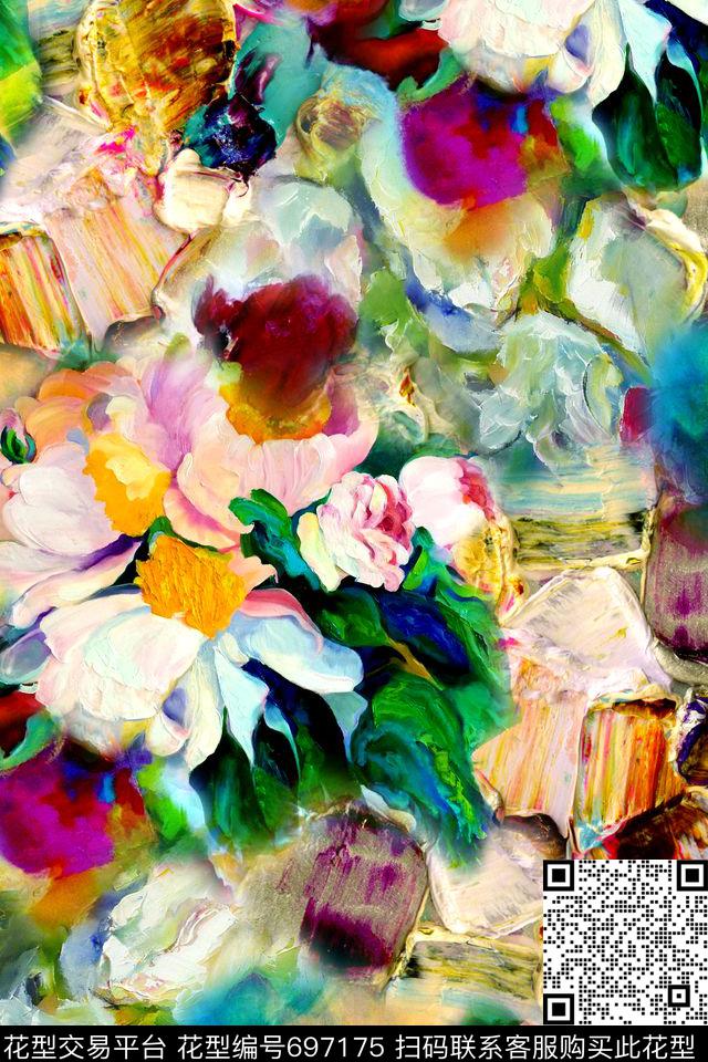 抽象几何拼接数码印花华亿平台下载（图片编号: 697175） - 瓦栏（Walan）