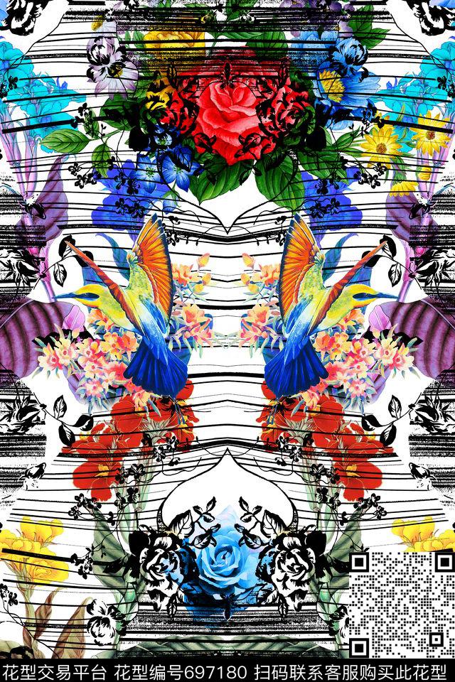 MAX-女装花卉抽象线条几何手绘花卉数码印花华亿平台下载（图片编号: 697180） - 瓦栏（Walan）
