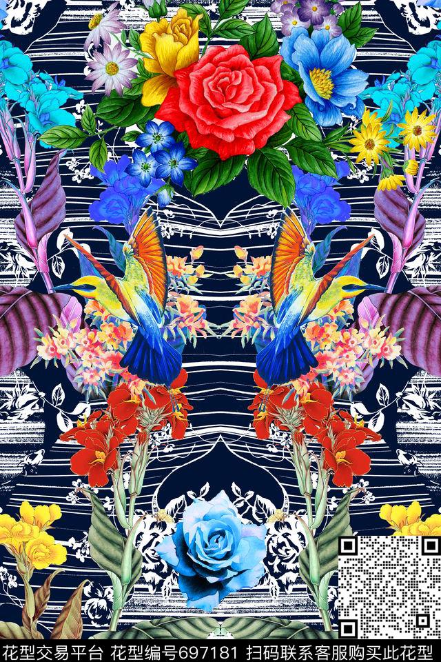 MAX-女装花卉抽象线条几何手绘花卉数码印花华亿平台下载（图片编号: 697181） - 瓦栏（Walan）
