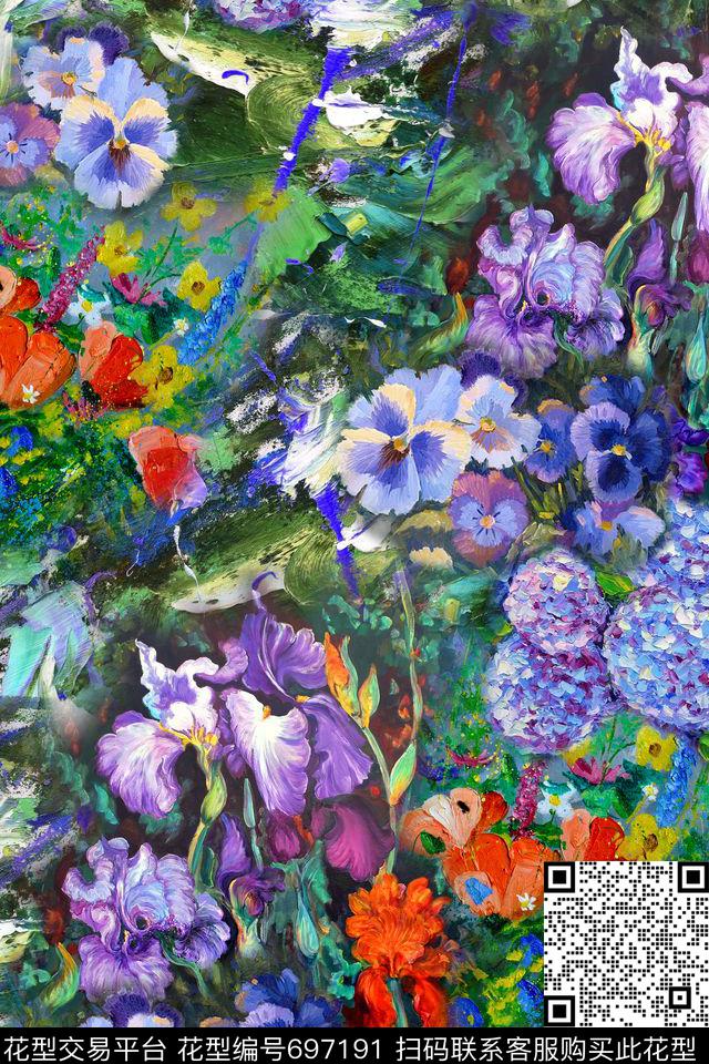 油画花卉兰花数码印花华亿平台下载（图片编号: 697191） - 瓦栏（Walan）