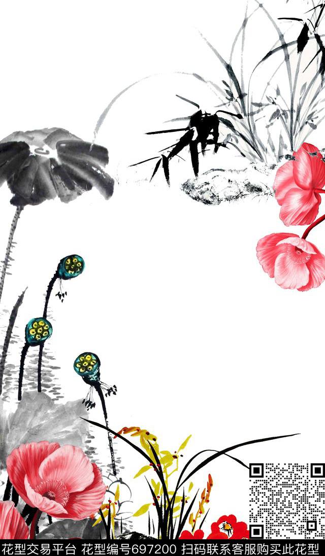 荷花花朵花卉数码印花华亿平台下载（图片编号: 697200） - 瓦栏（Walan）