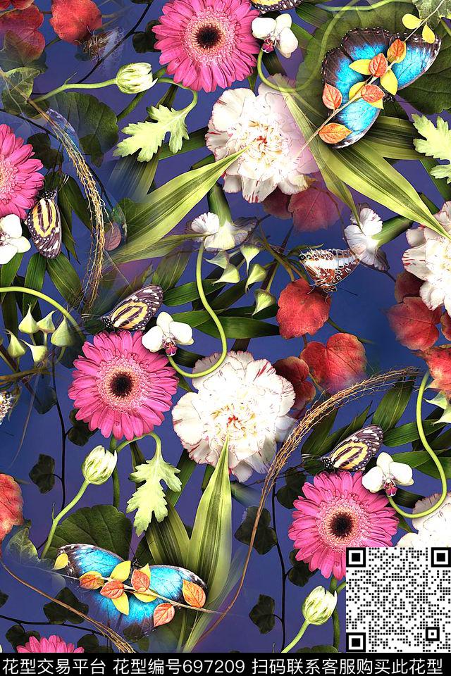 花草雏菊叶子数码印花华亿平台下载（图片编号: 697209） - 瓦栏（Walan）