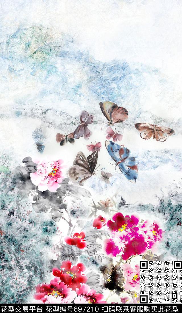 国画风景花朵数码印花华亿平台下载（图片编号: 697210） - 瓦栏（Walan）