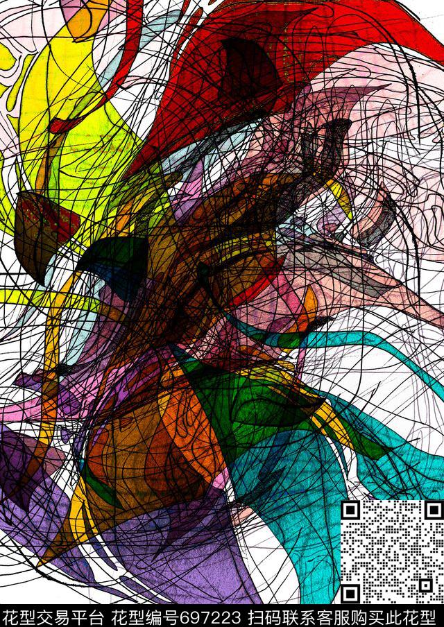 面料急诊--精神分裂症素黑白传统印花华亿平台下载（图片编号: 697223） - 瓦栏（Walan）