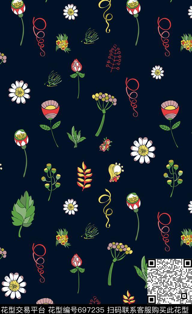 花朵花卉几何传统印花华亿平台下载（图片编号: 697235） - 瓦栏（Walan）