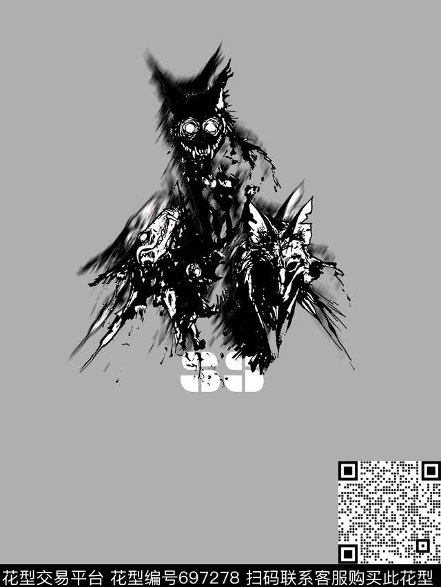 手绘抽象动物纹狼群印花男装T恤定位印花数码印花华亿平台下载（图片编号: 697278） - 瓦栏（Walan）