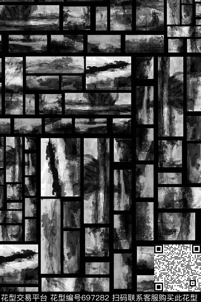 风景油画几何数码印花华亿平台下载（图片编号: 697282） - 瓦栏（Walan）