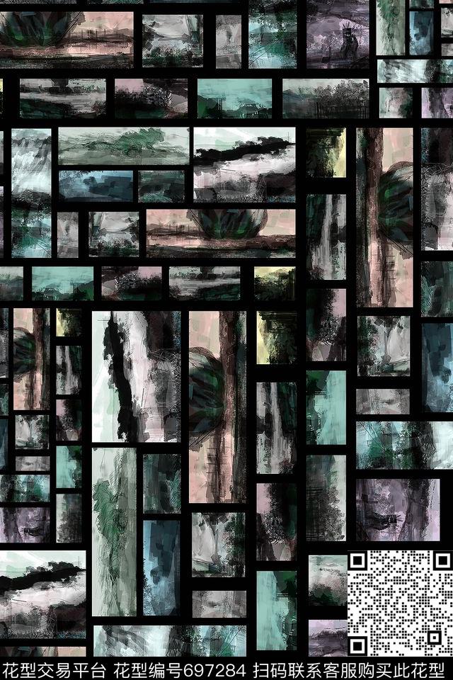 风景油画几何数码印花华亿平台下载（图片编号: 697284） - 瓦栏（Walan）