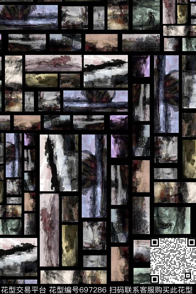 风景油画几何数码印花华亿平台下载（图片编号: 697286） - 瓦栏（Walan）