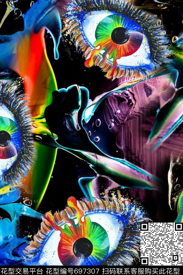 底纹抽象眼睛数码印花华亿平台下载（图片编号: 697307） - 瓦栏（Walan）