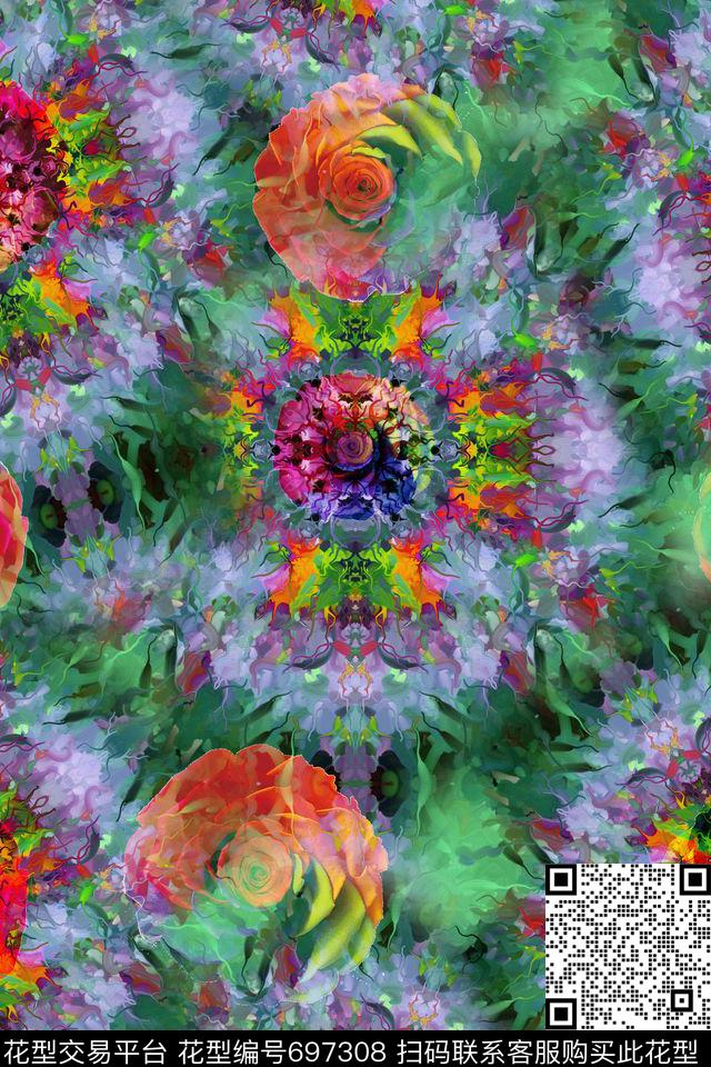 底纹抽象花朵数码印花华亿平台下载（图片编号: 697308） - 瓦栏（Walan）