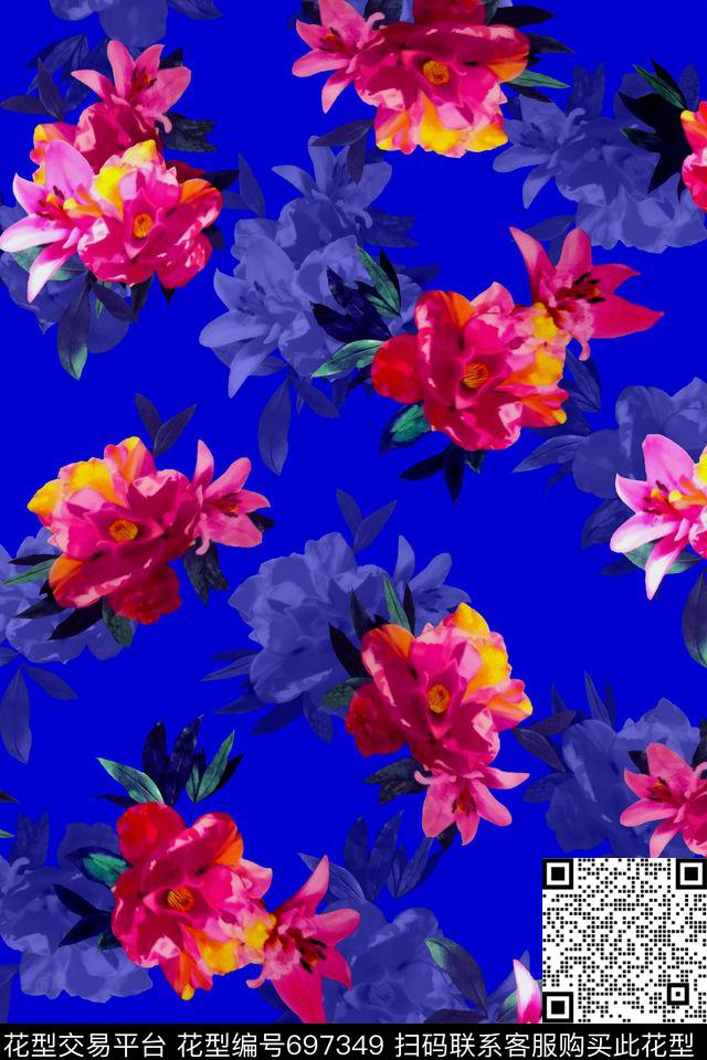 浪漫暗影花卉数码印花华亿平台下载（图片编号: 697349） - 瓦栏（Walan）