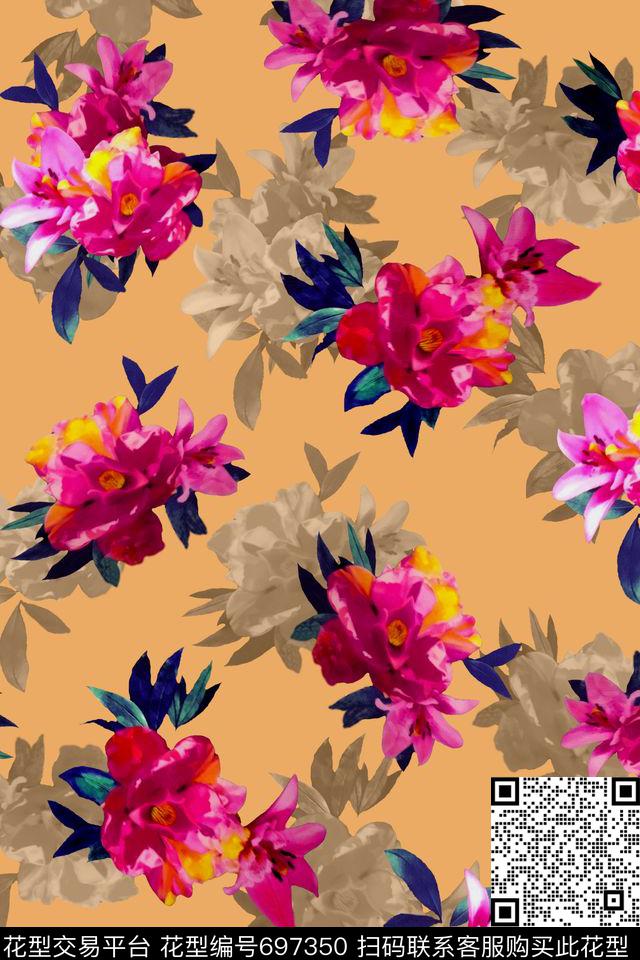 浪漫暗影花卉数码印花华亿平台下载（图片编号: 697350） - 瓦栏（Walan）