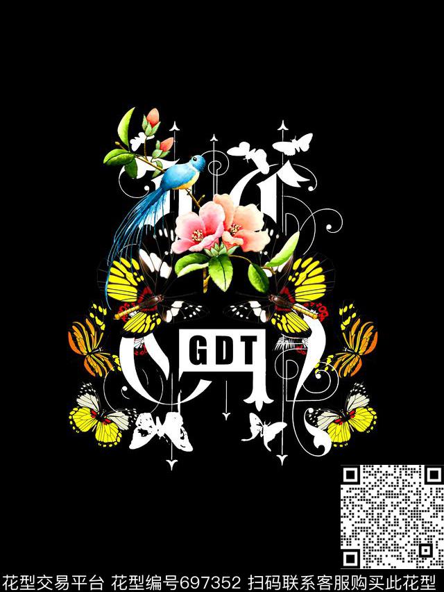 花鸟蝴蝶男装T恤数码印花华亿平台下载（图片编号: 697352） - 瓦栏（Walan）