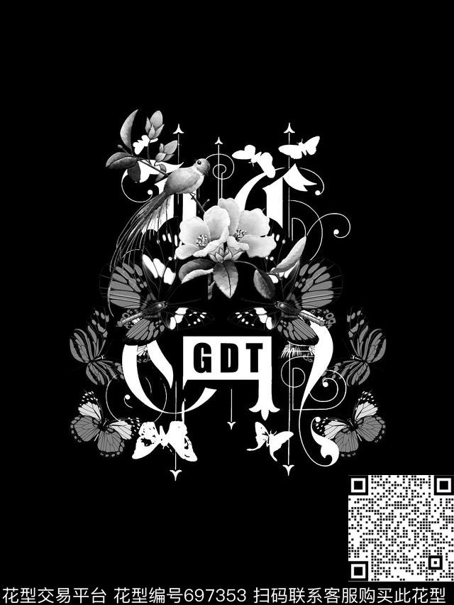 花鸟蝴蝶男装T恤数码印花华亿平台下载（图片编号: 697353） - 瓦栏（Walan）