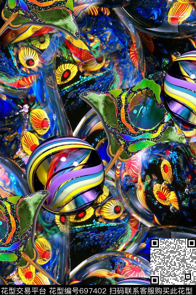 抽象几何炫彩数码印花华亿平台下载（图片编号: 697402） - 瓦栏（Walan）