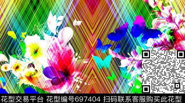 大花花卉几何数码印花华亿平台下载（图片编号: 697404） - 瓦栏（Walan）