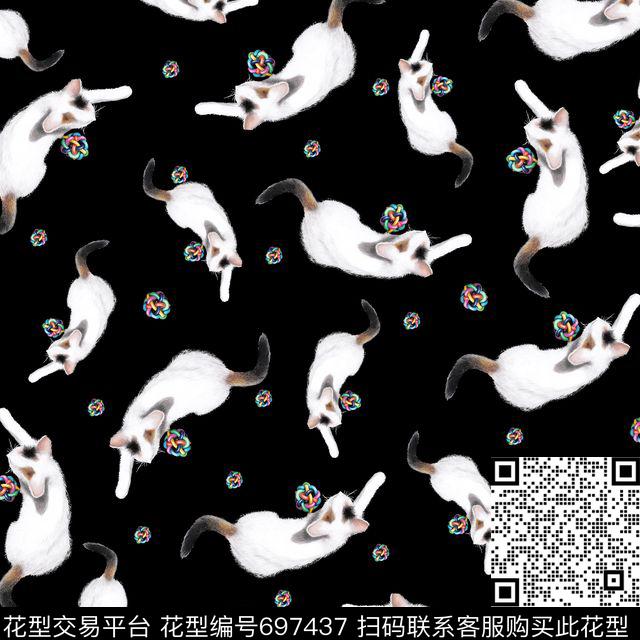 趣味猫咪嬉戏彩球小球数码印花华亿平台下载（图片编号: 697437） - 瓦栏（Walan）