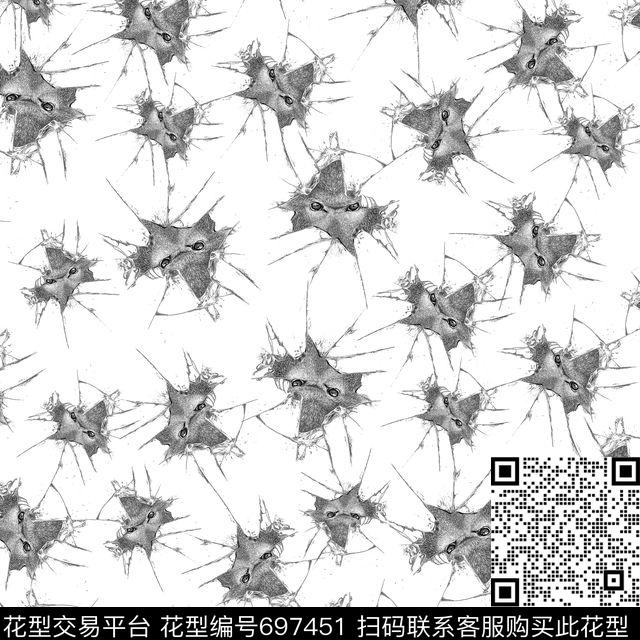 抽象玻璃爆裂手绘狼传统印花华亿平台下载（图片编号: 697451） - 瓦栏（Walan）
