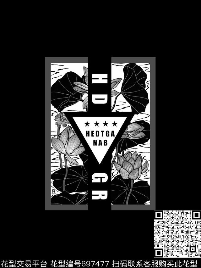花卉荷花男装T恤数码印花华亿平台下载（图片编号: 697477） - 瓦栏（Walan）