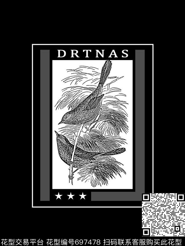 鸟几何男装T恤传统印花华亿平台下载（图片编号: 697478） - 瓦栏（Walan）