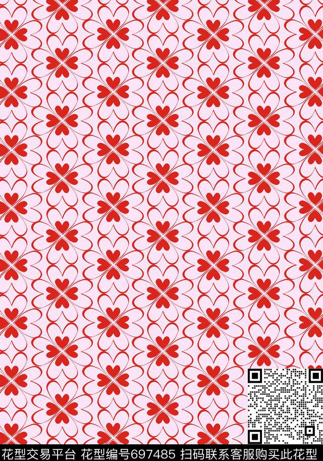 不规则图案心形图案浪漫少女粉色系传统印花华亿平台下载（图片编号: 697485） - 瓦栏（Walan）