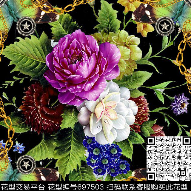 花卉牡丹大花数码印花华亿平台下载（图片编号: 697503） - 瓦栏（Walan）