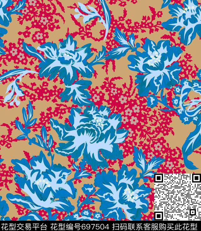 玫瑰分色小碎花传统印花华亿平台下载（图片编号: 697504） - 瓦栏（Walan）