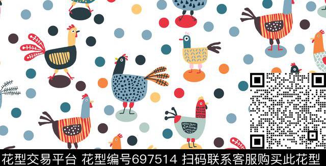 公鸡波点复古传统印花华亿平台下载（图片编号: 697514） - 瓦栏（Walan）