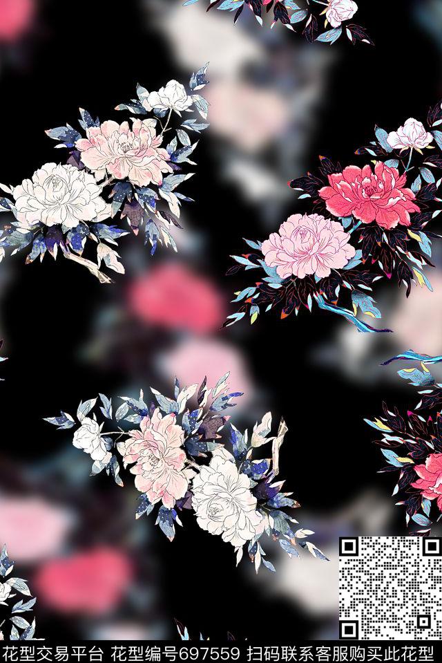 手绘抽象纹理花卉中国风旗袍印花渐变纹理印花数码印花华亿平台下载（图片编号: 697559） - 瓦栏（Walan）