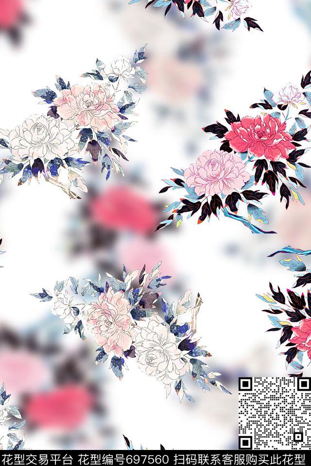 手绘抽象纹理花卉中国风旗袍印花渐变纹理印花数码印花华亿平台下载（图片编号: 697560） - 瓦栏（Walan）
