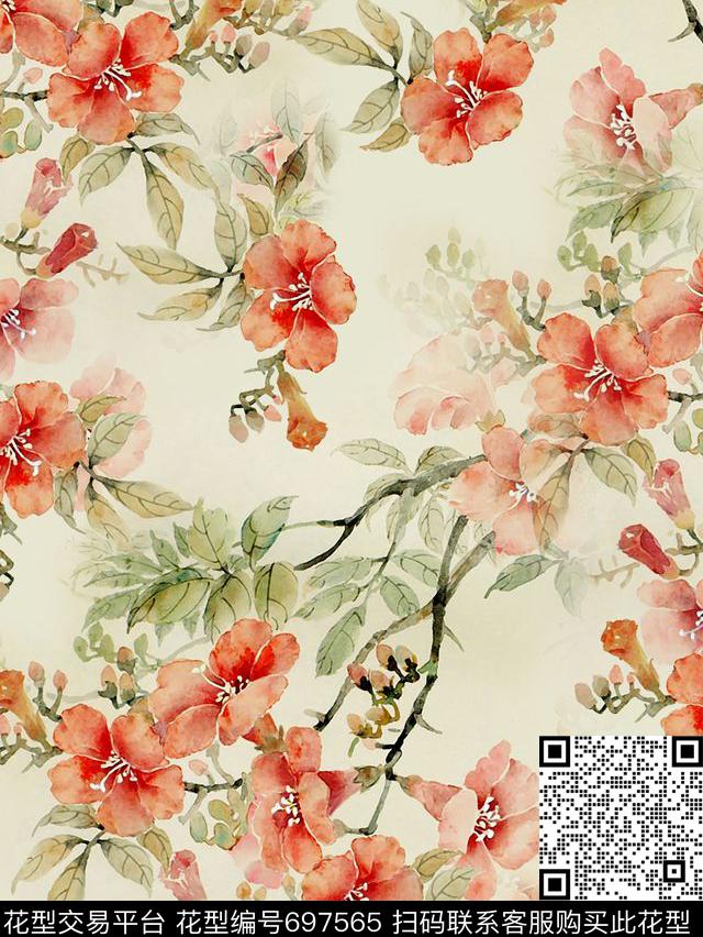 曼陀罗花朵花卉数码印花华亿平台下载（图片编号: 697565） - 瓦栏（Walan）