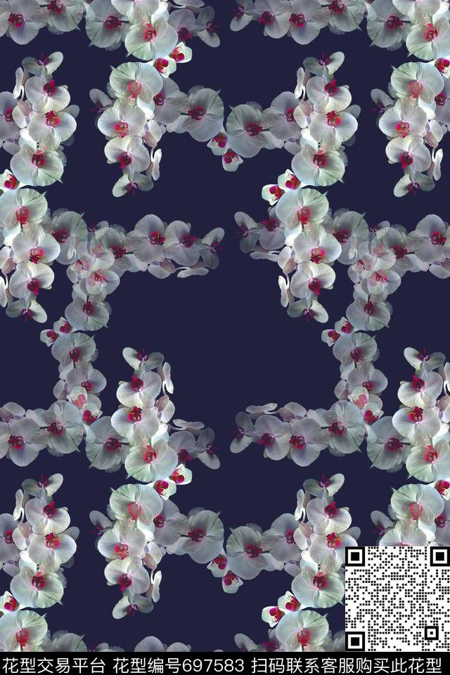 格子图案花卉植物花卉数码印花华亿平台下载（图片编号: 697583） - 瓦栏（Walan）