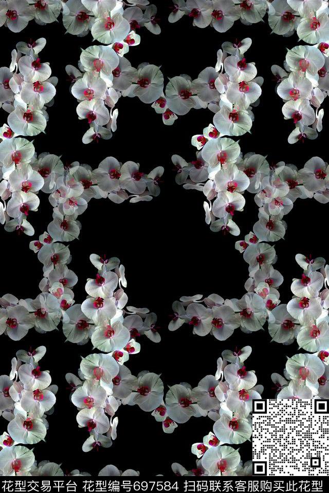 格子图案花卉植物花卉数码印花华亿平台下载（图片编号: 697584） - 瓦栏（Walan）