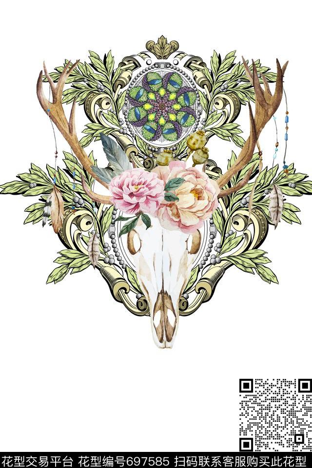 趣味羊头动物纹数码印花华亿平台下载（图片编号: 697585） - 瓦栏（Walan）