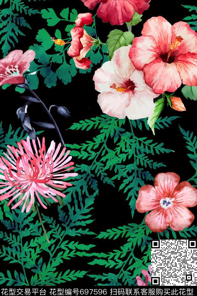 大花花鸟乱花数码印花华亿平台下载（图片编号: 697596） - 瓦栏（Walan）