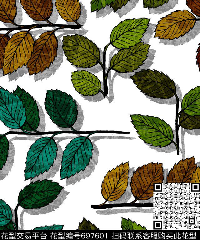 树叶叶子简约数码印花华亿平台下载（图片编号: 697601） - 瓦栏（Walan）