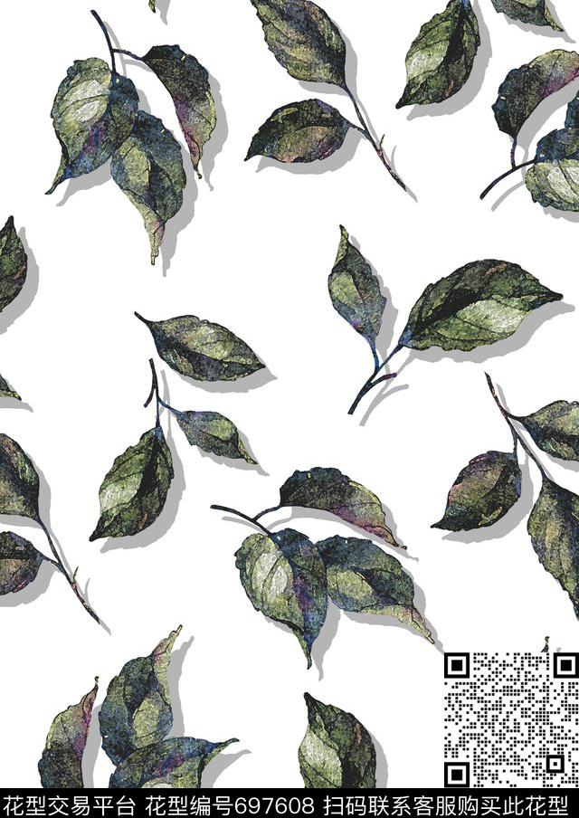 叶子油画树叶数码印花华亿平台下载（图片编号: 697608） - 瓦栏（Walan）