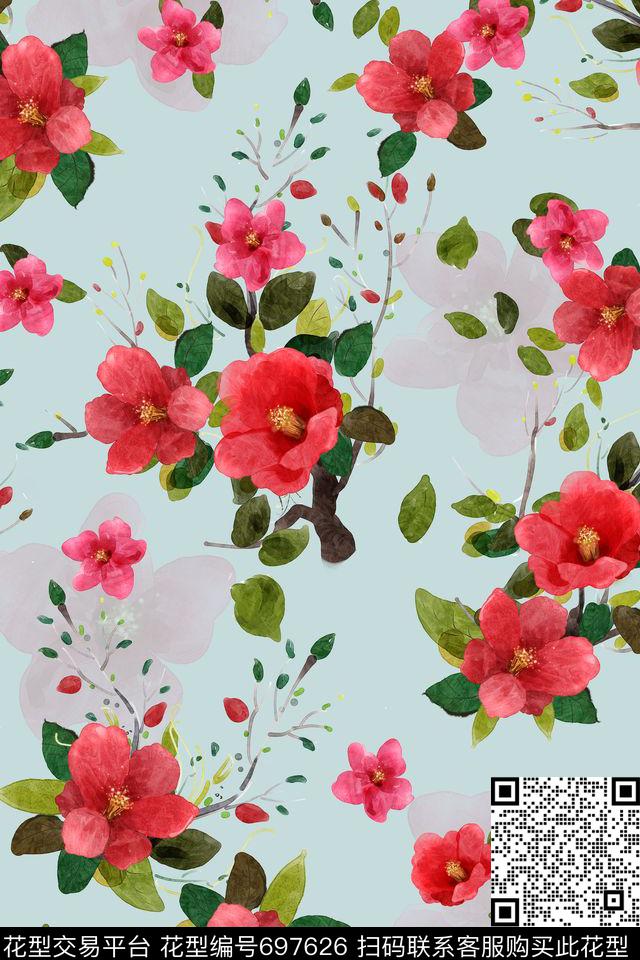 花卉花鸟清新数码印花华亿平台下载（图片编号: 697626） - 瓦栏（Walan）