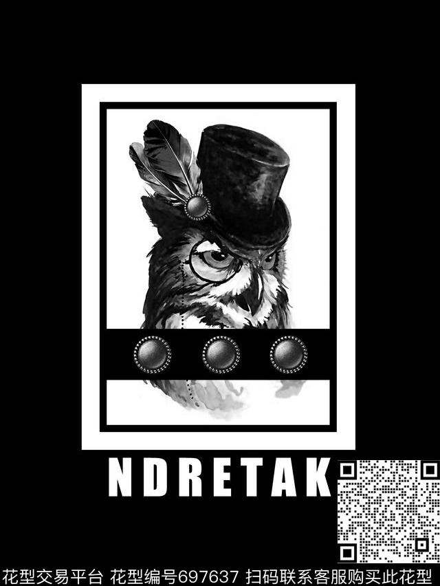 猫头鹰几何男装T恤数码印花华亿平台下载（图片编号: 697637） - 瓦栏（Walan）