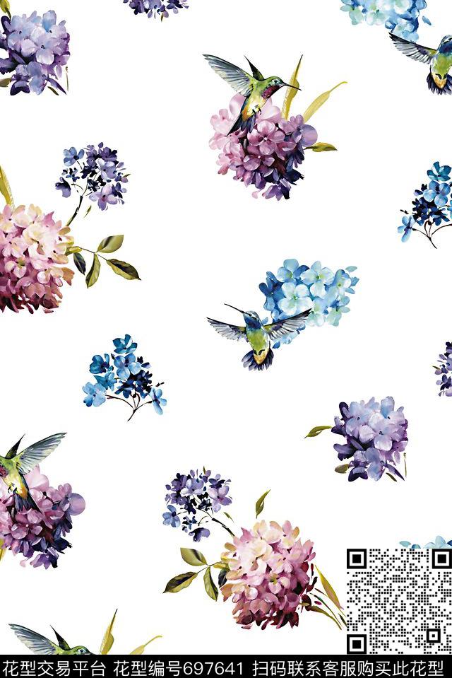 抽象手绘满版花卉最新高清数码水彩花卉绣球花数码印花华亿平台下载（图片编号: 697641） - 瓦栏（Walan）