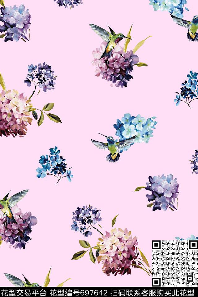 抽象手绘满版花卉最新高清数码水彩花卉绣球花数码印花华亿平台下载（图片编号: 697642） - 瓦栏（Walan）