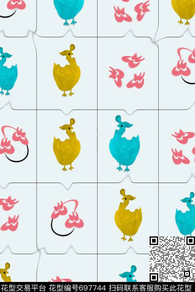 女装卡通手绘凤凰红色黄色蓝色数码印花华亿平台下载（图片编号: 697744） - 瓦栏（Walan）