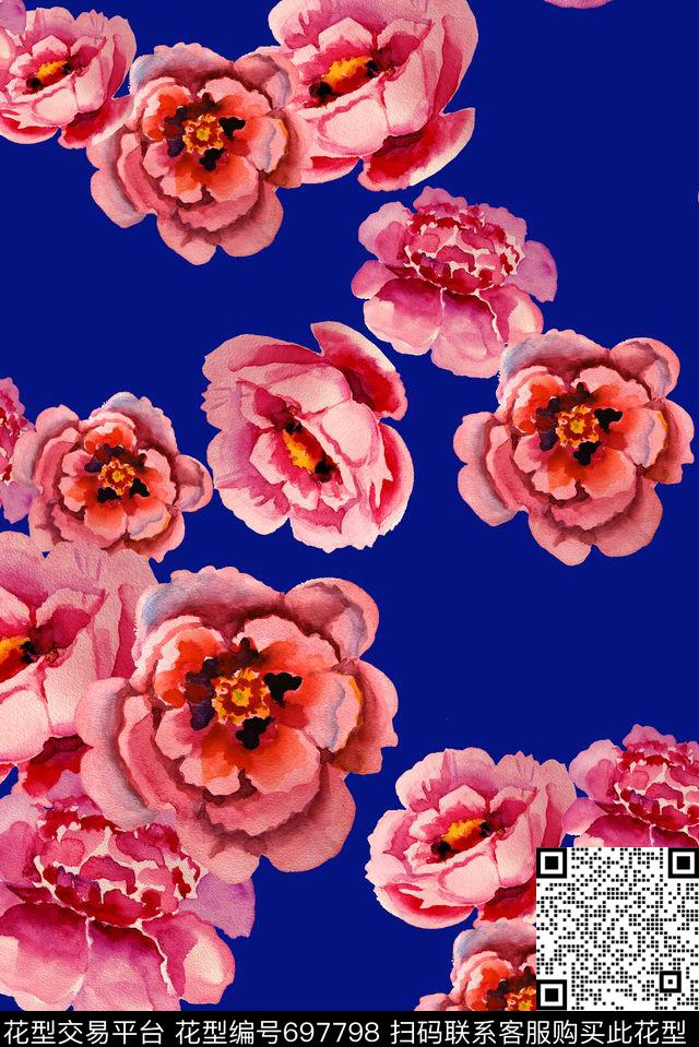 手绘花朵花卉数码印花华亿平台下载（图片编号: 697798） - 瓦栏（Walan）