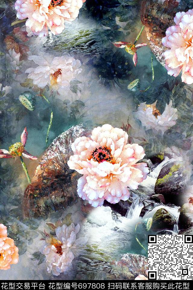 民族风中国风水墨数码印花华亿平台下载（图片编号: 697808） - 瓦栏（Walan）