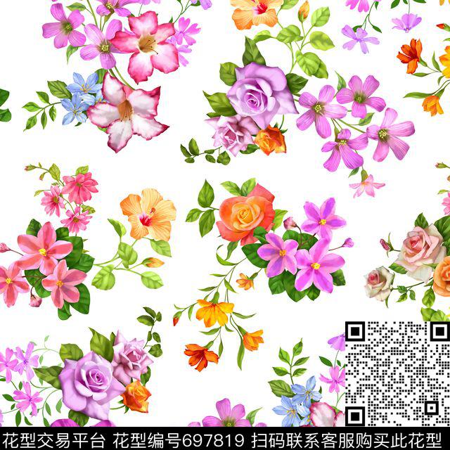 牵牛花菊花乱花数码印花华亿平台下载（图片编号: 697819） - 瓦栏（Walan）