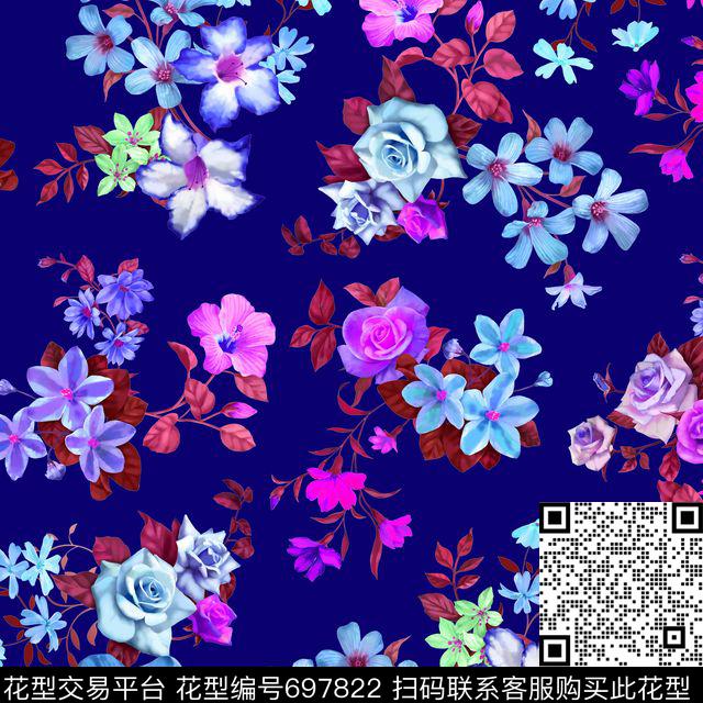 牵牛花菊花乱花数码印花华亿平台下载（图片编号: 697822） - 瓦栏（Walan）