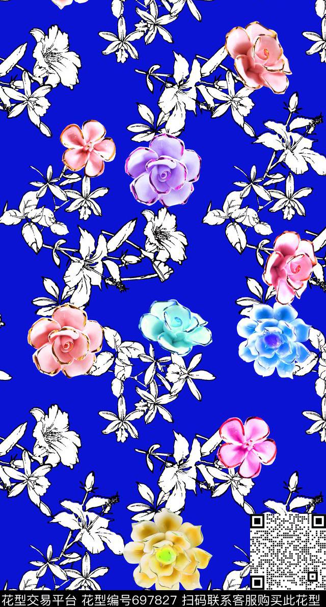MAX-热带风情荷花兰花数码印花华亿平台下载（图片编号: 697827） - 瓦栏（Walan）