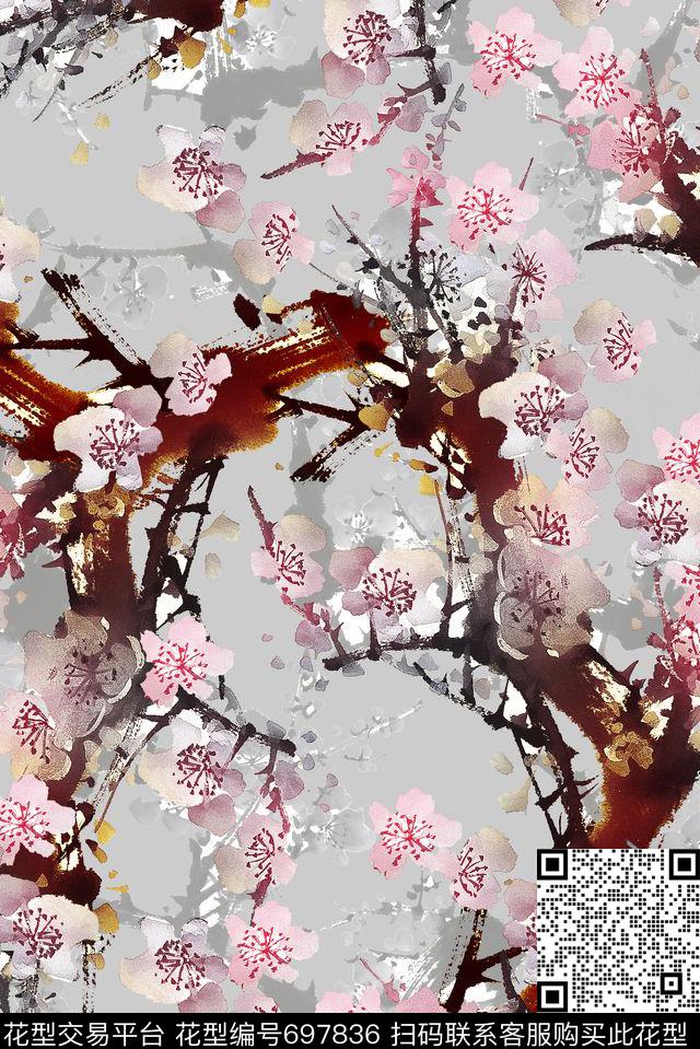 花朵花卉中国风数码印花华亿平台下载（图片编号: 697836） - 瓦栏（Walan）